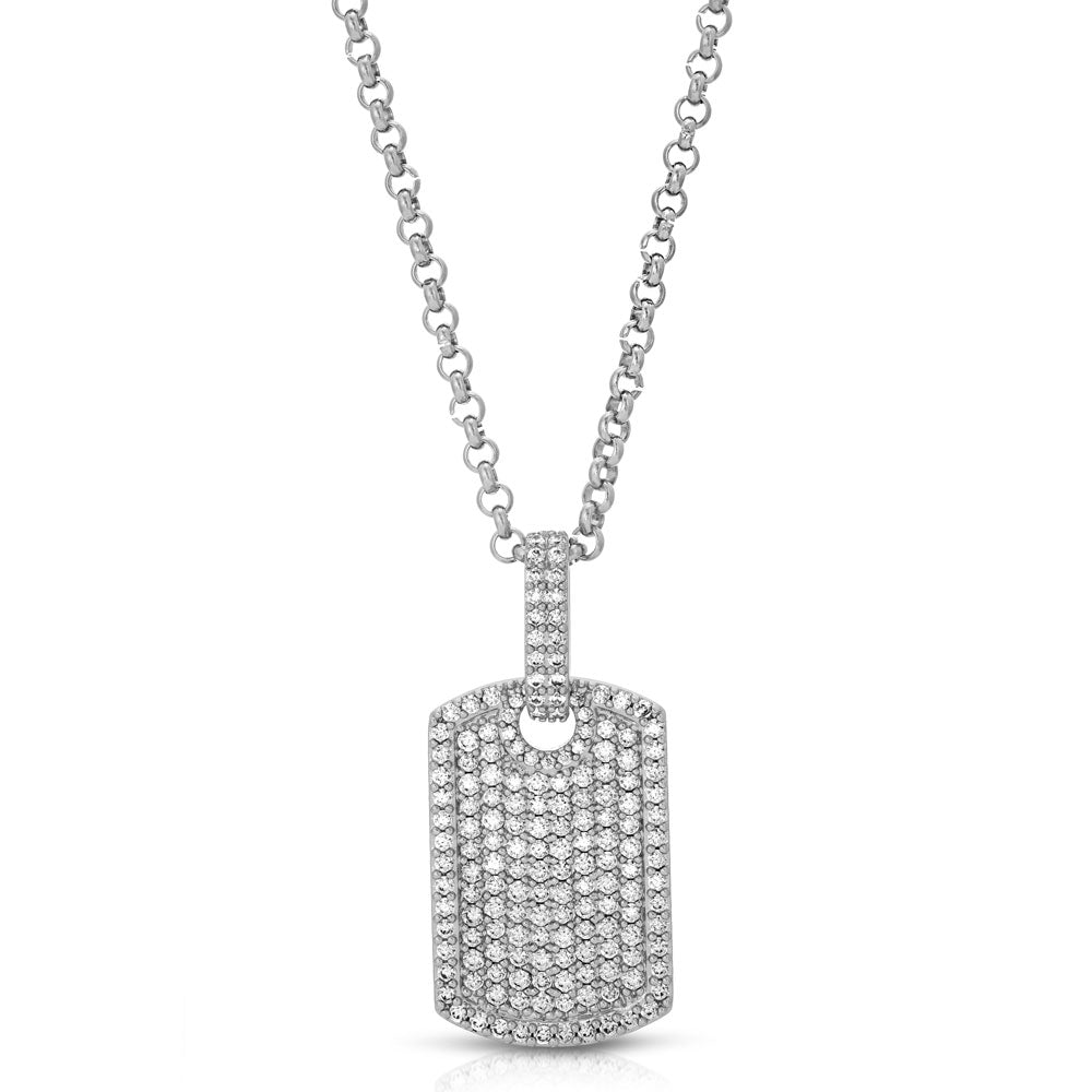 Diamond Dog Tag Necklace Pendant & Cable Chain Diamond Dog Tag Necklace Pendant & Cable Chain