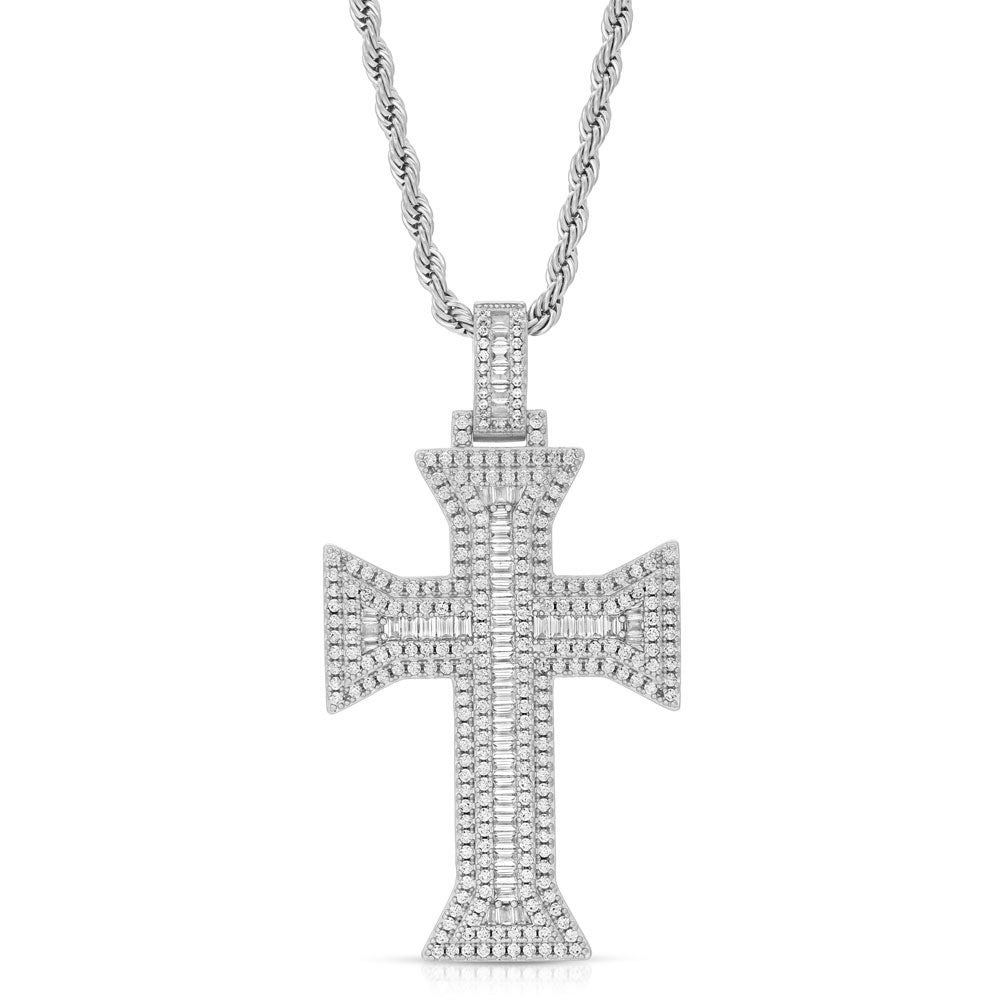 Emerald Cut Cross Necklace Pendant & Rope Chain Emerald Cut Cross Necklace Pendant & Rope Chain
