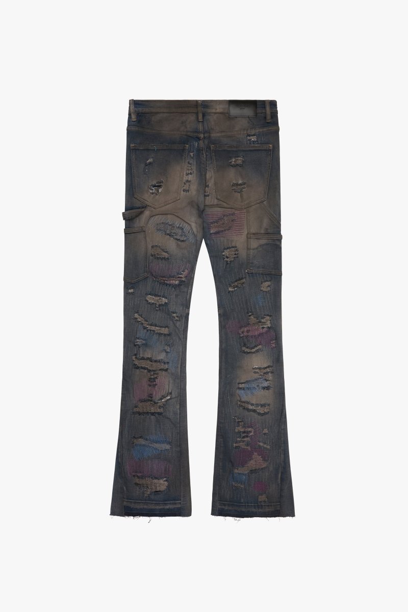 "ZERO" STACKED FLARE JEAN DARK GREY WASH "ZERO" STACKED FLARE JEAN DARK GREY WASH