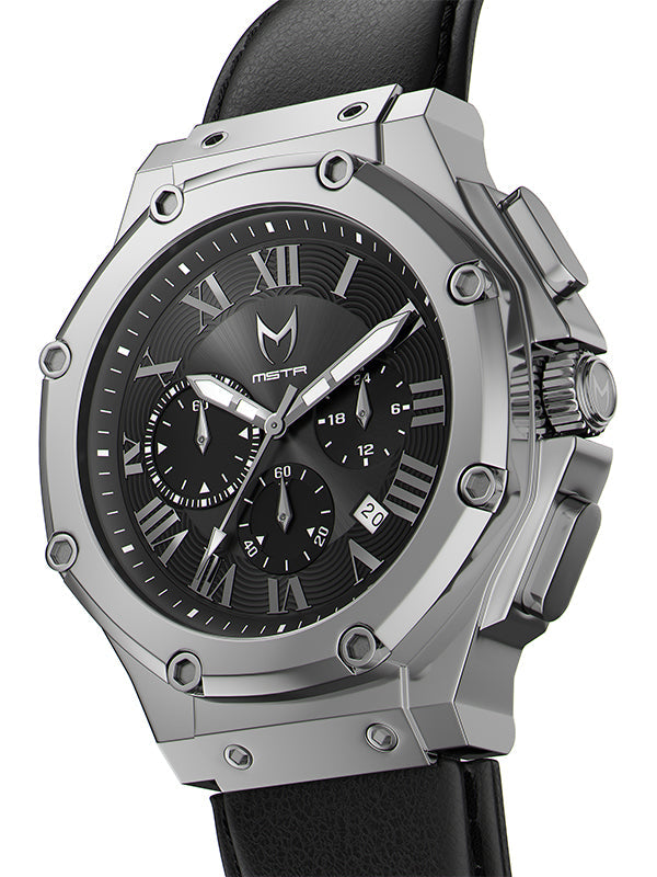 AM1000LB - AMBASSADOR POLISHED TITANIUM / BLACK / LEATHER BAND