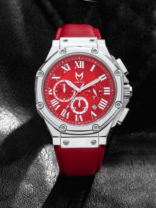 AM1022LB - AMBASSADOR SILVER / RED WATCH / LEATHER BAND