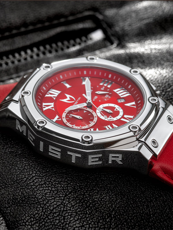 AM1022LB - AMBASSADOR SILVER / RED WATCH / LEATHER BAND