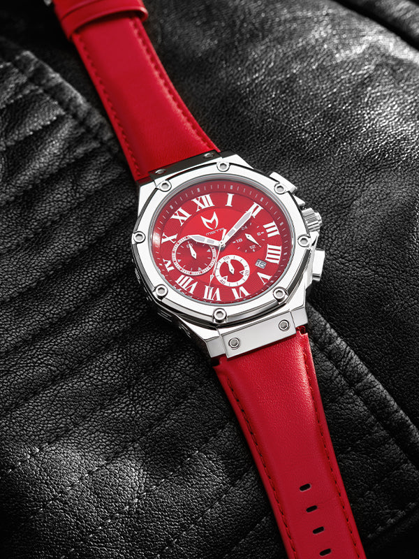 AM1022LB - AMBASSADOR SILVER / RED WATCH / LEATHER BAND