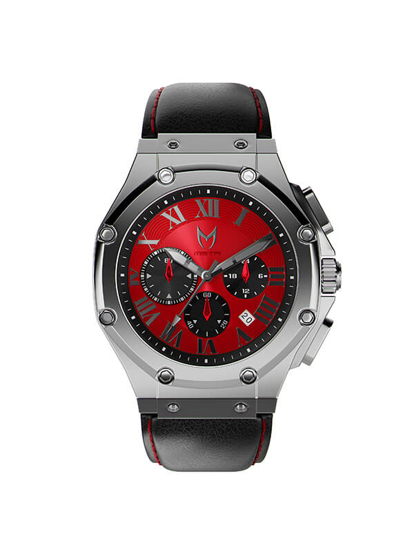 AM1012LB - AMBASSADOR SILVER / RED / LEATHER BAND