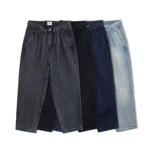 Washed Loose Pleated Jeans