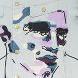 Face Embroidered Denim Jacket [Grey]