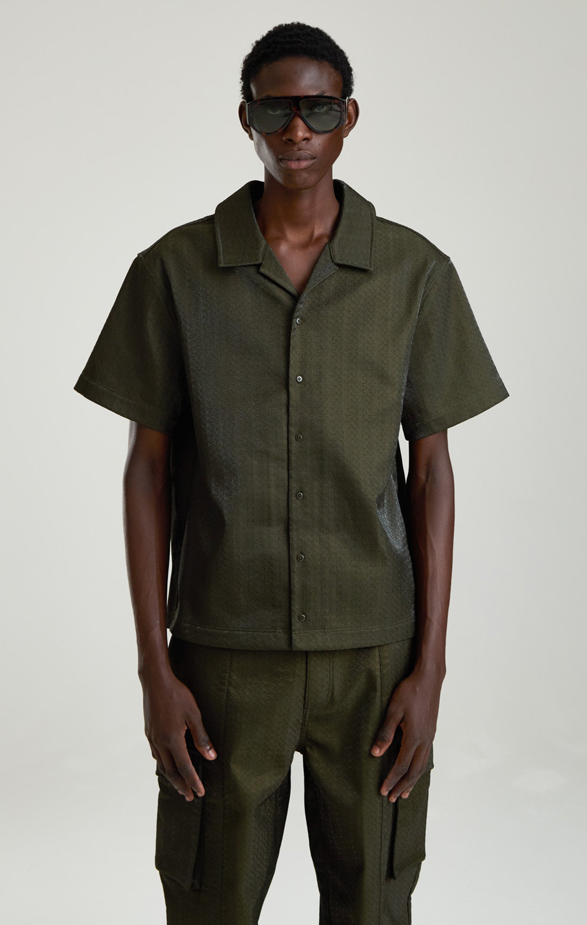 IRIDESCENT GREEN EMBROIDERED SHIRT