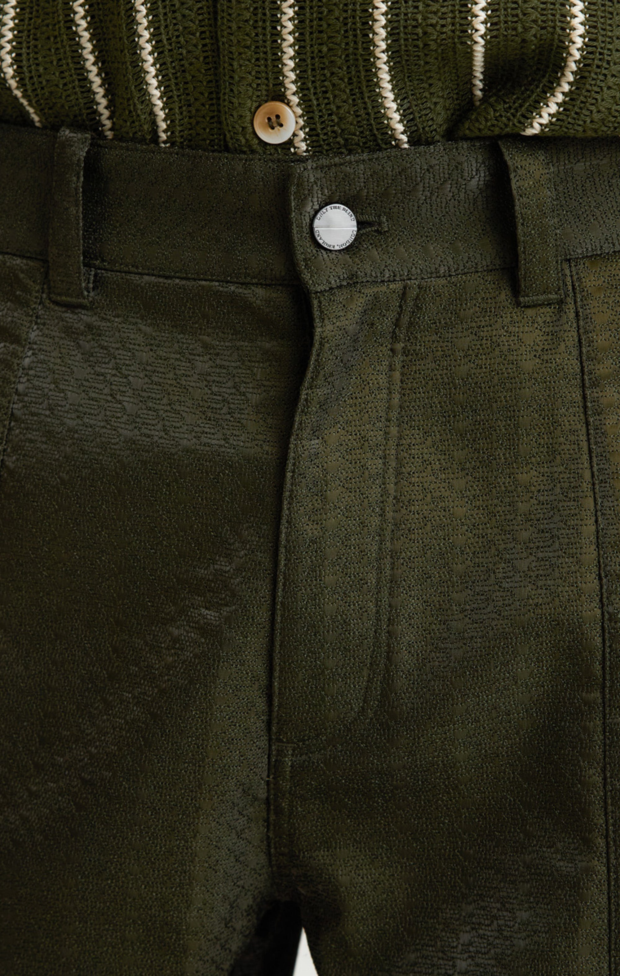 IRIDESCENT GREEN EMBROIDERED PANTS