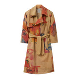 Faces Collage Trench Coat [Tan/Multi]