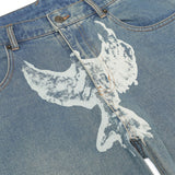 Printed Dove Washed Jeans [Blue]