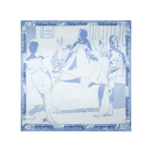 Painted Bedroom Silk Scarf [Blue]