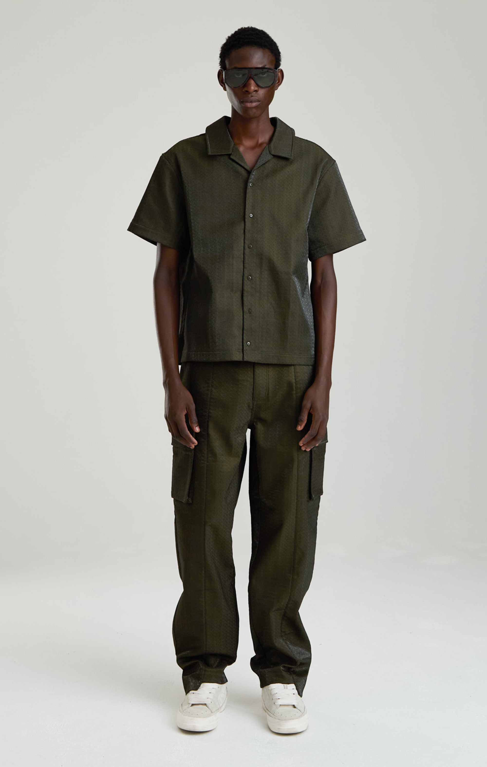 IRIDESCENT GREEN EMBROIDERED PANTS