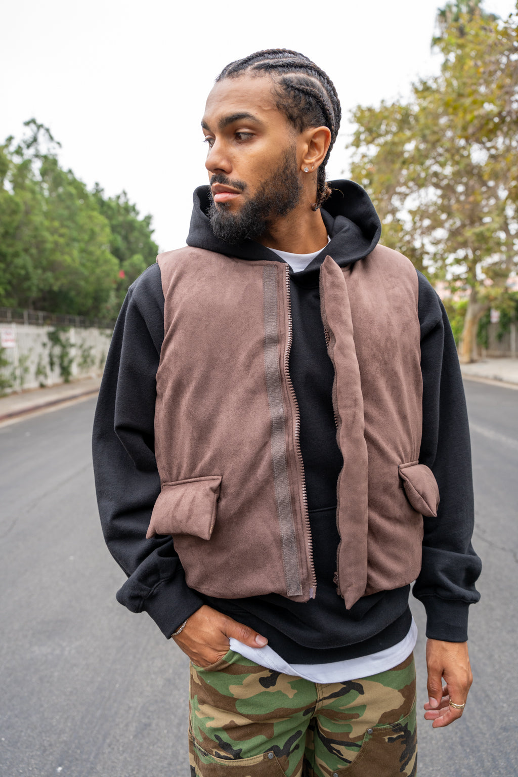 EPTM Suede Bubble Vest - Brown