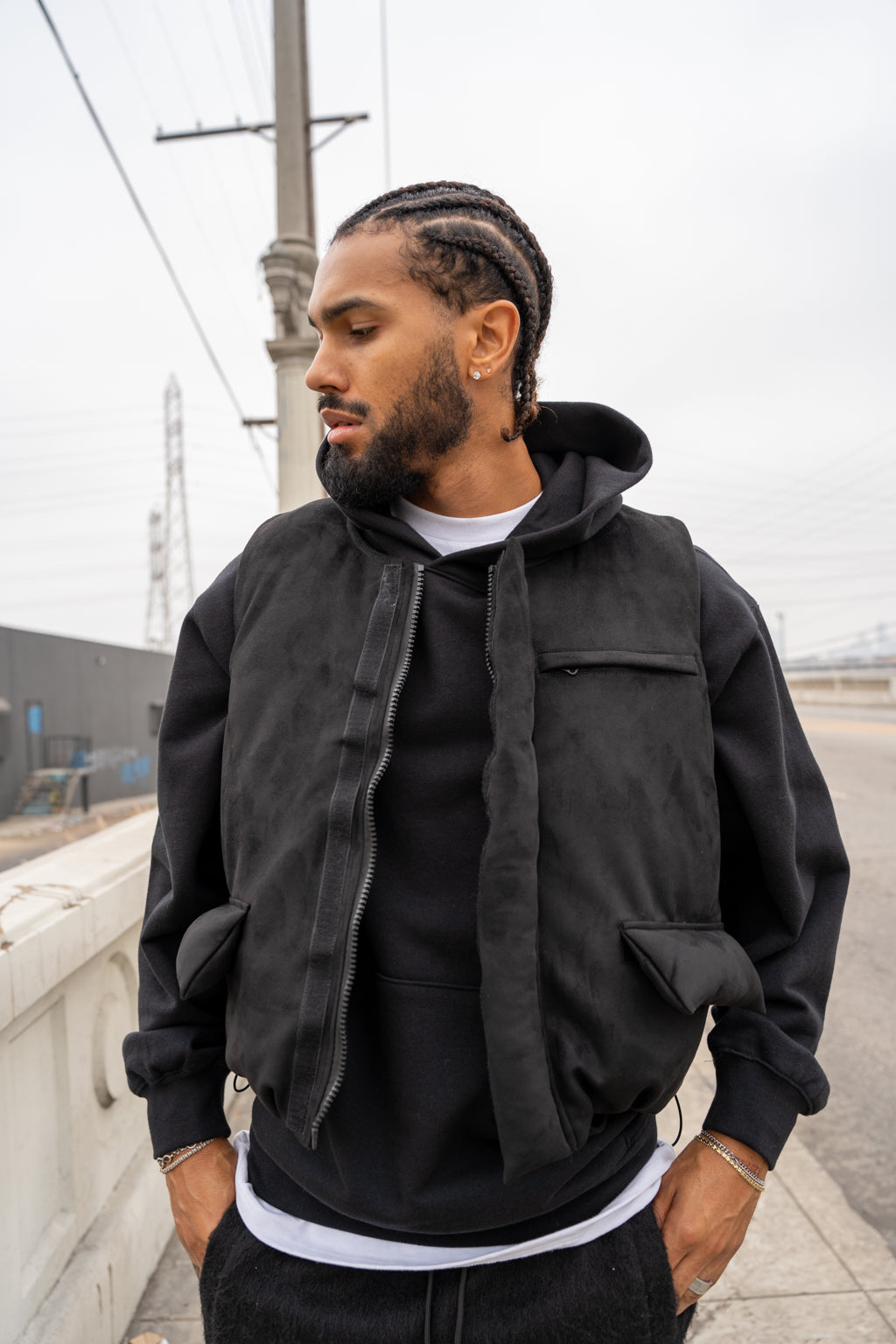 EPTM Suede Bubble Vest - Black