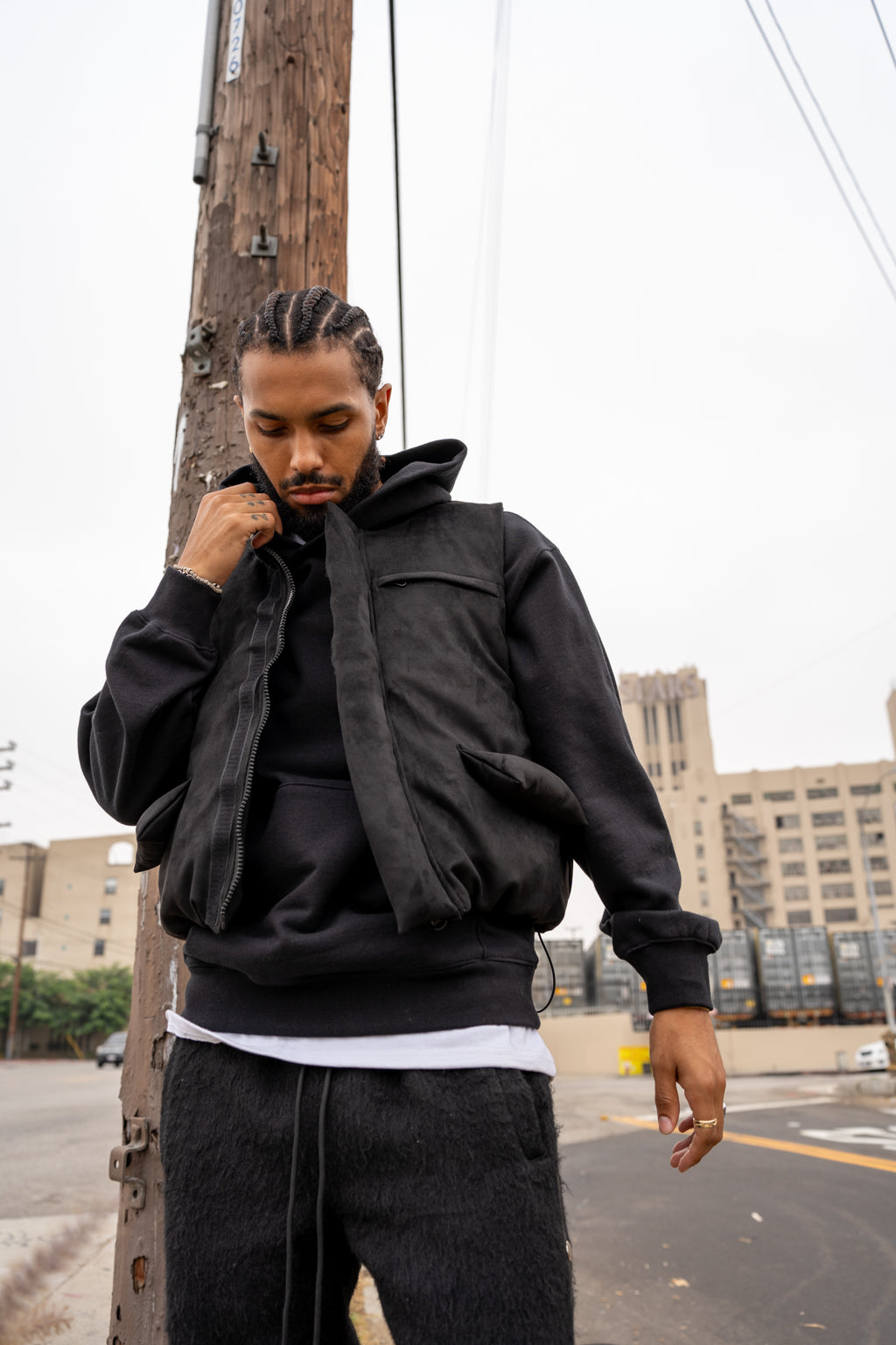 EPTM Suede Bubble Vest - Black