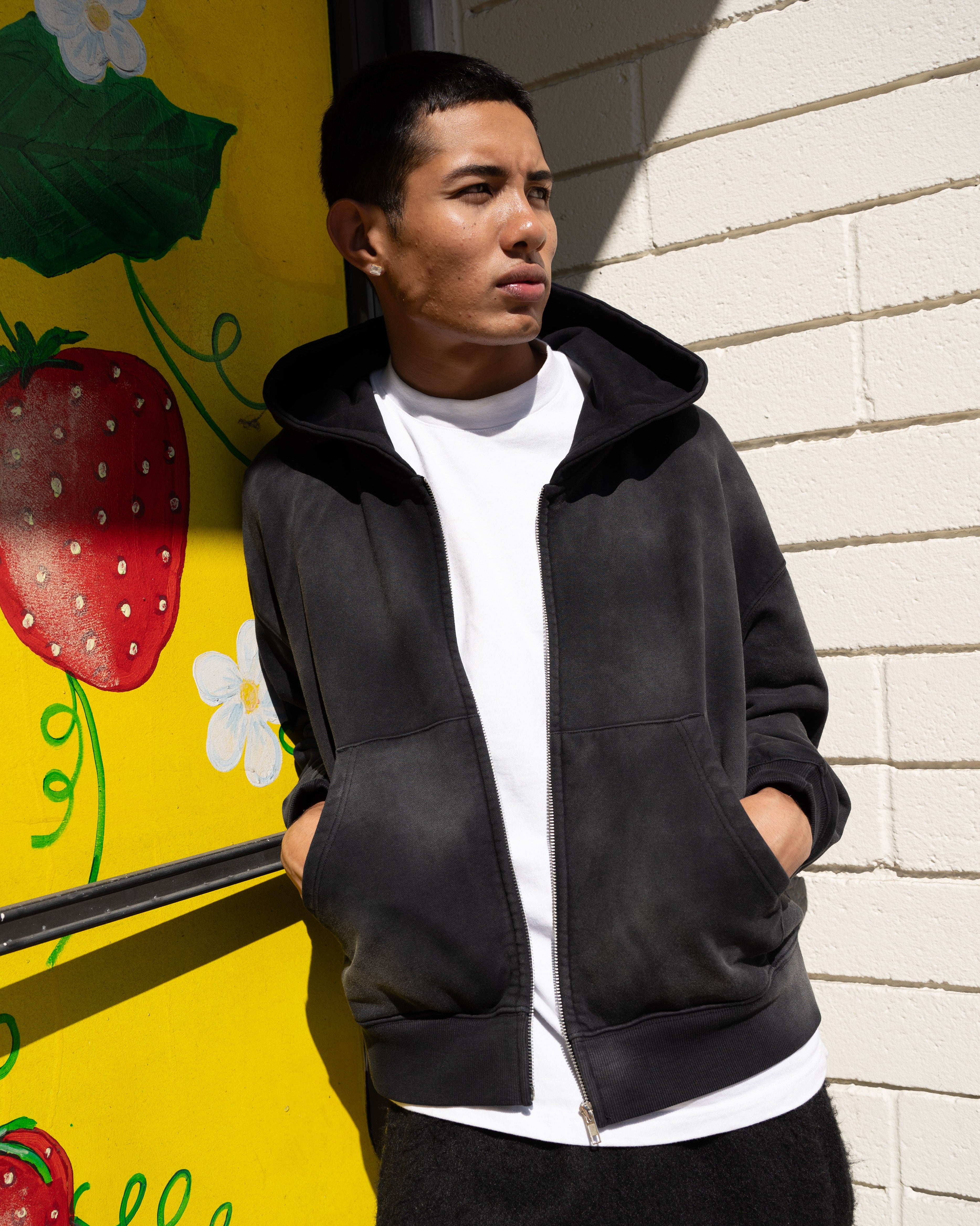 EPTM Sun Faded Cropped Zip Up Hoodie - Black