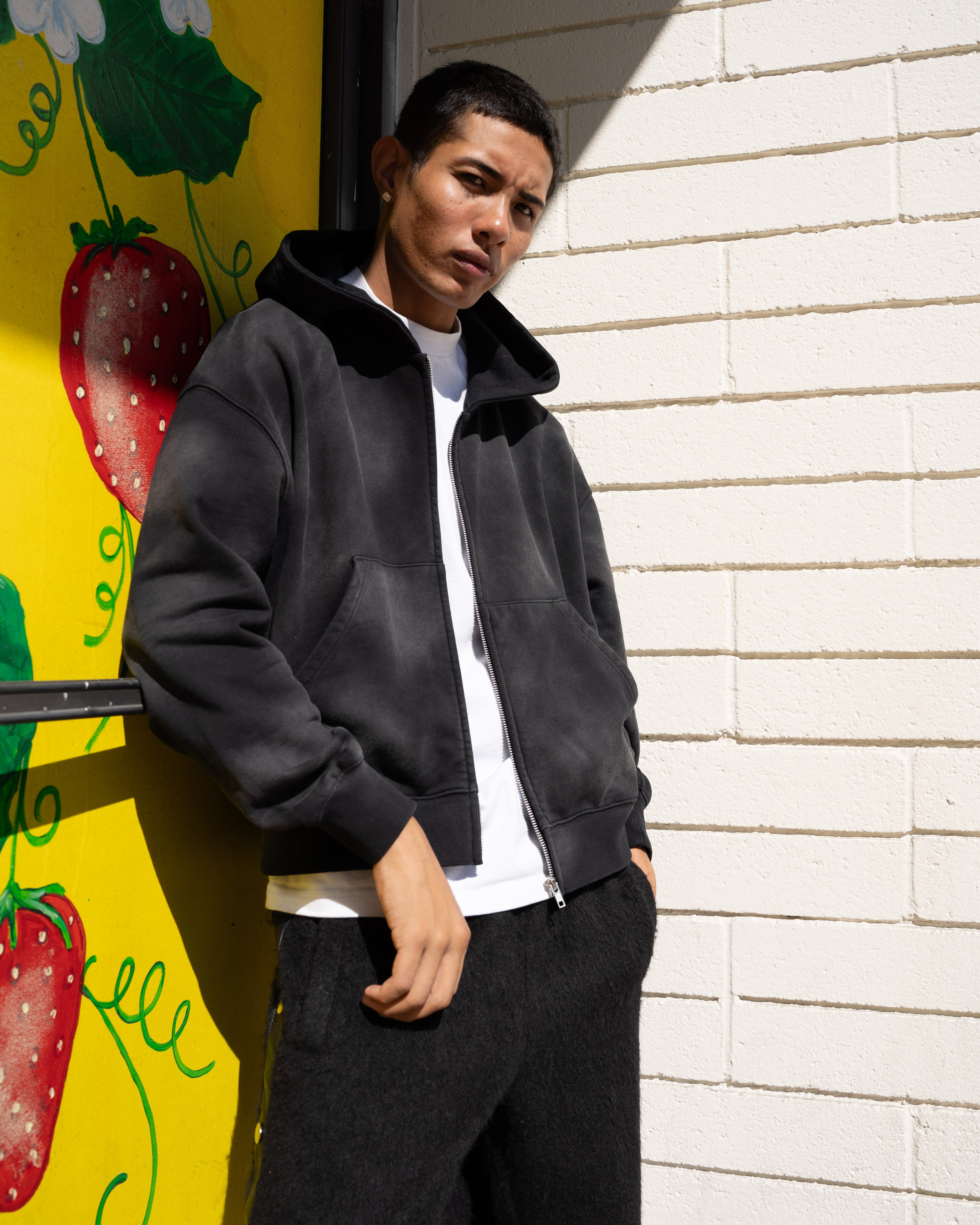 EPTM Sun Faded Cropped Zip Up Hoodie - Black