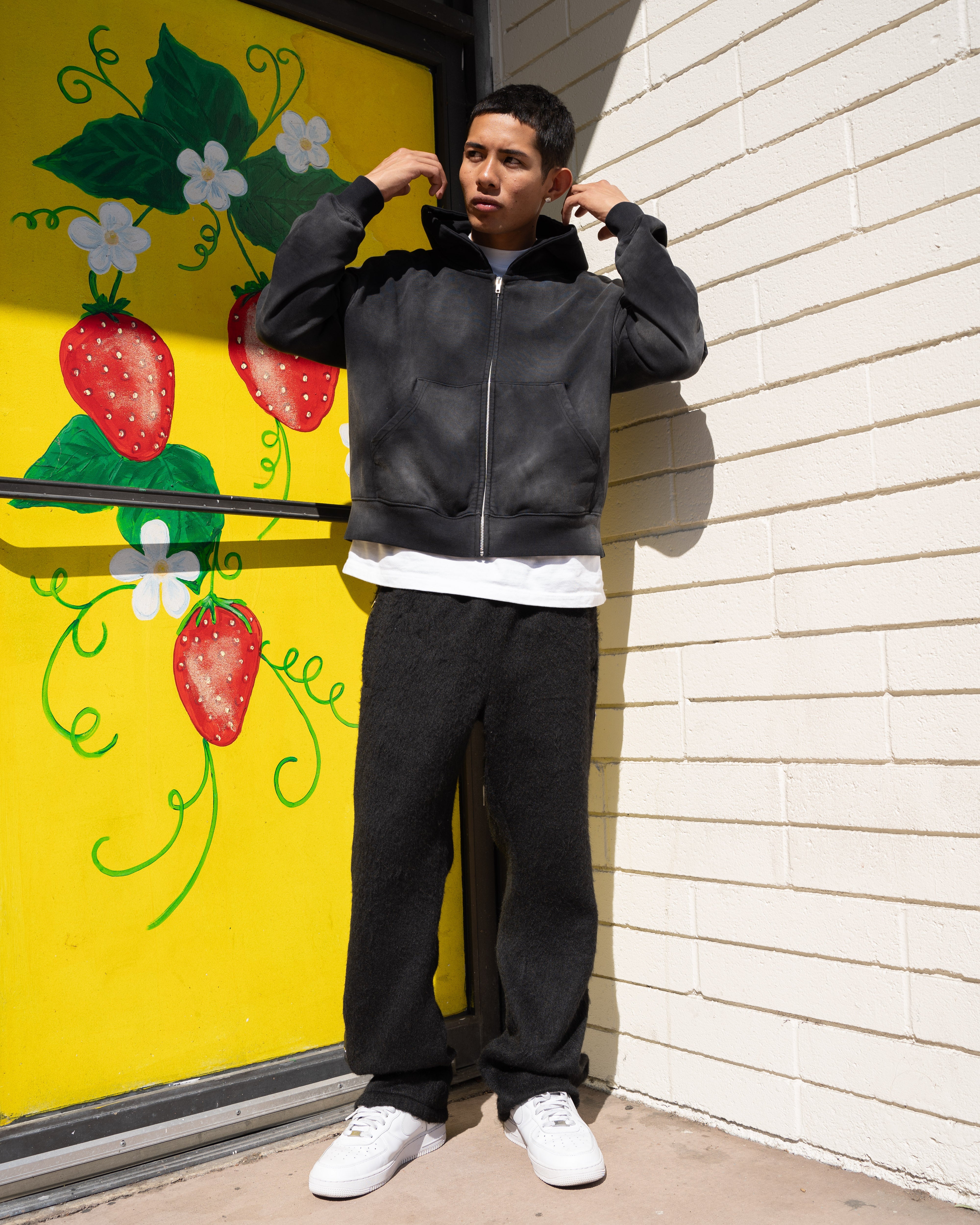 EPTM Sun Faded Cropped Zip Up Hoodie - Black