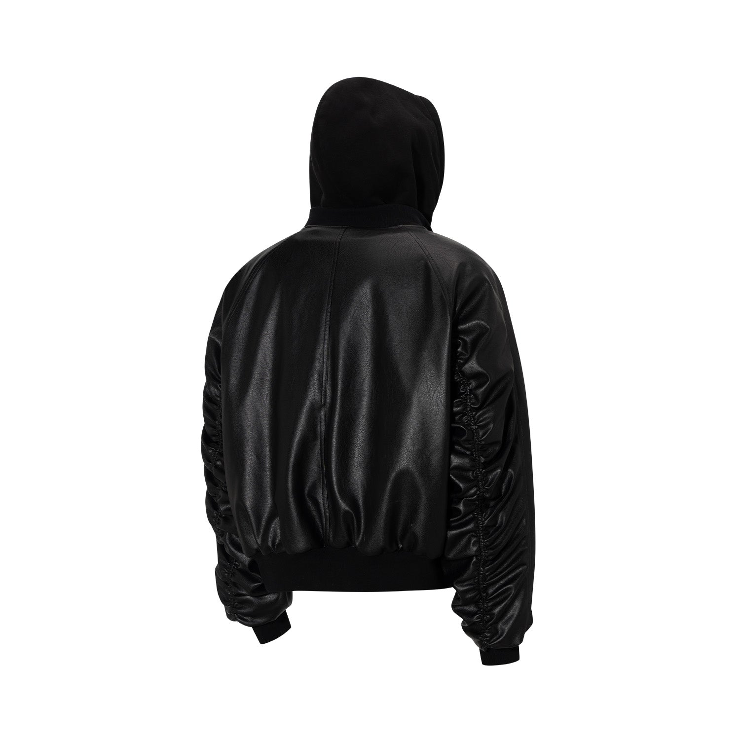 DONCARE(AFGK) "Leather hooded bomber jacket"