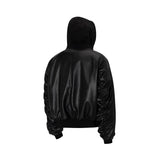 DONCARE(AFGK) "Leather hooded bomber jacket"
