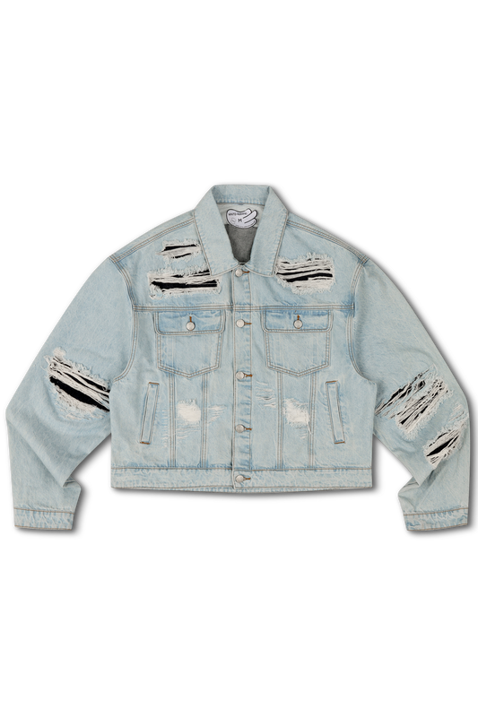 DISTRESSED DOUBLE DENIM JACKET