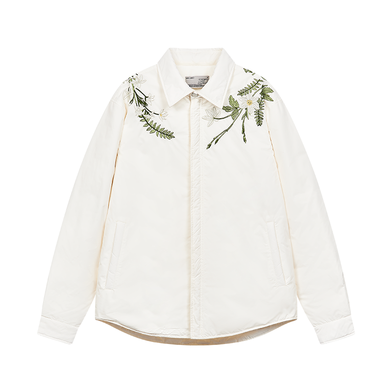 Minimalist Floral Embroidered Down Shirt