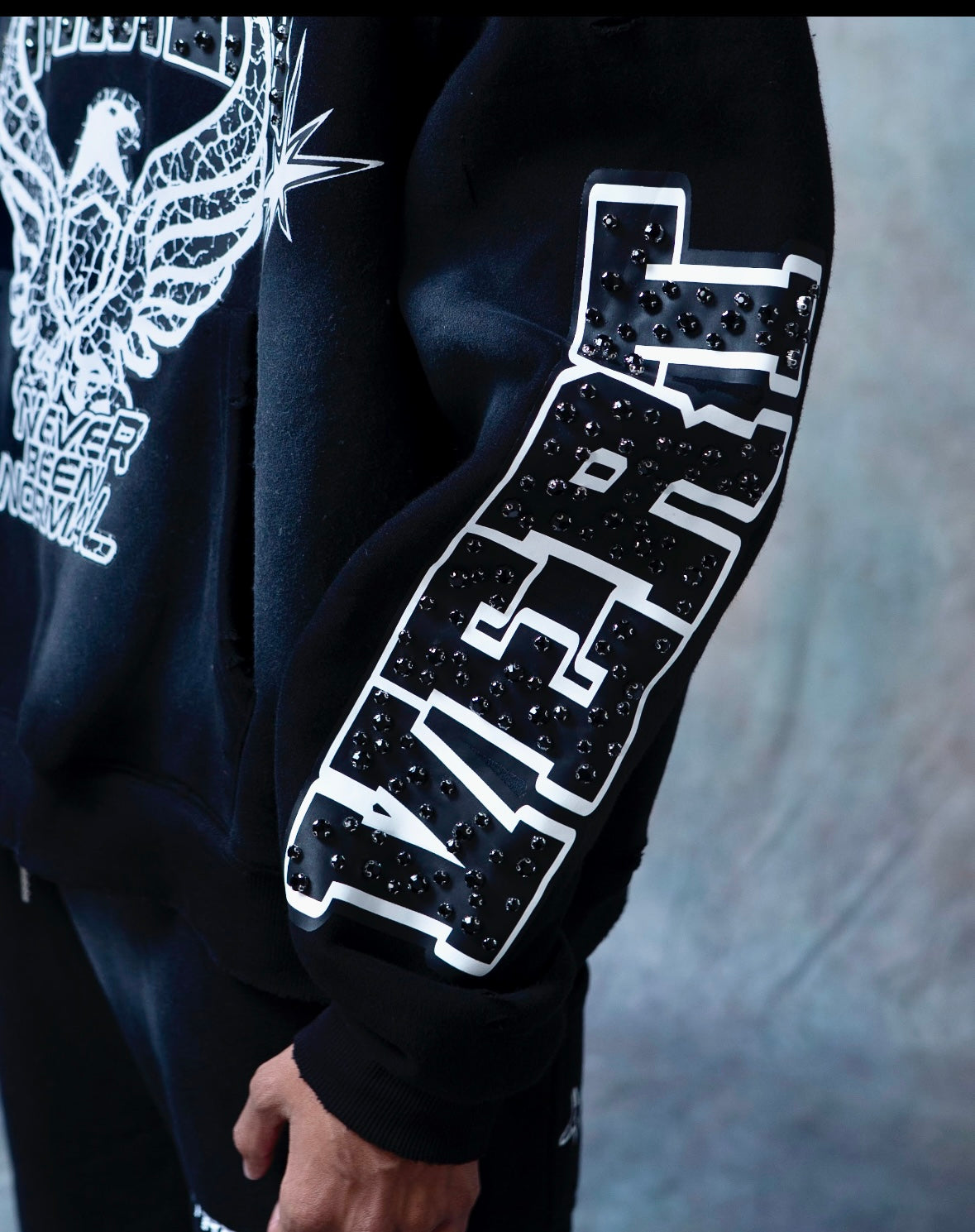 RHINESTONE STAR EAGLE HOODIE BLACK