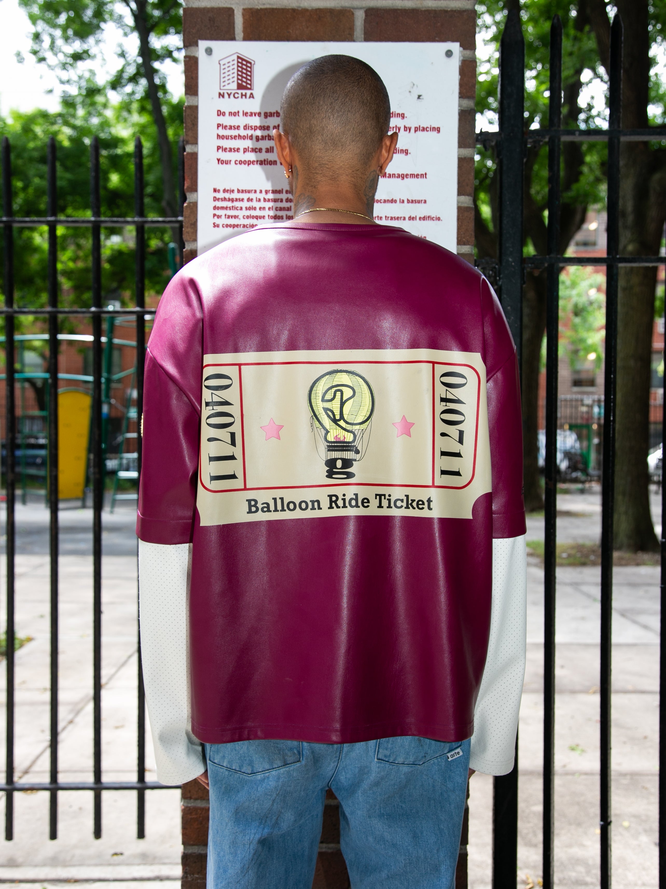 VEGAN LEATHER HOT AIR BALLOON TICKET DOUBLE SLEEVE SHIRT| 4-6 WEEKS PRODUCTION TIME