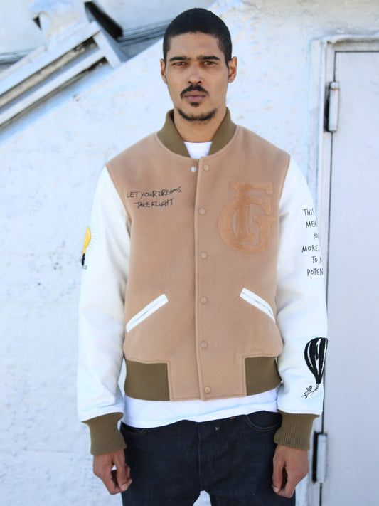 HOT AIR BALLON VARSITY JACKET | SAND