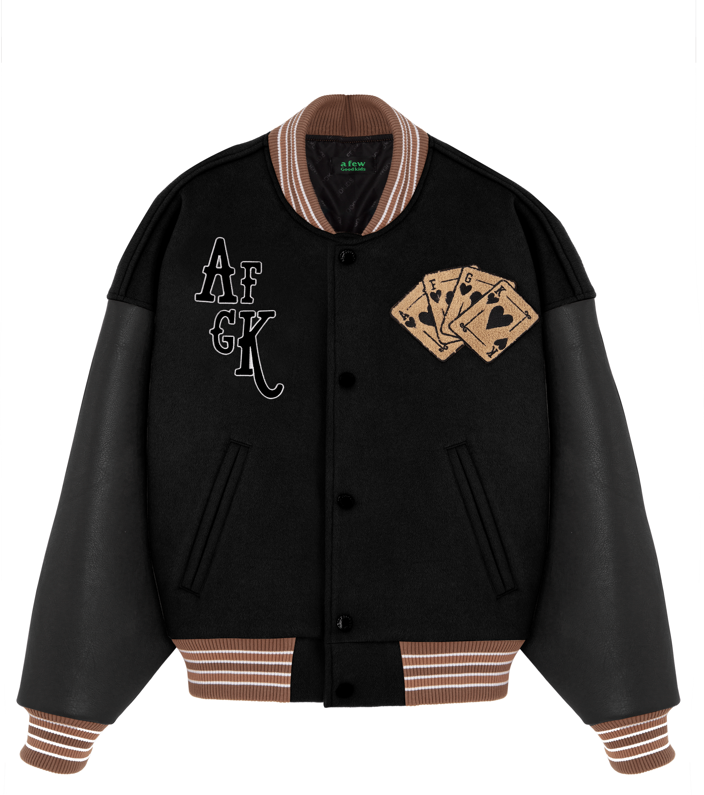 DONACARE(AFGK) "Dice Leather Varsity Jacket"