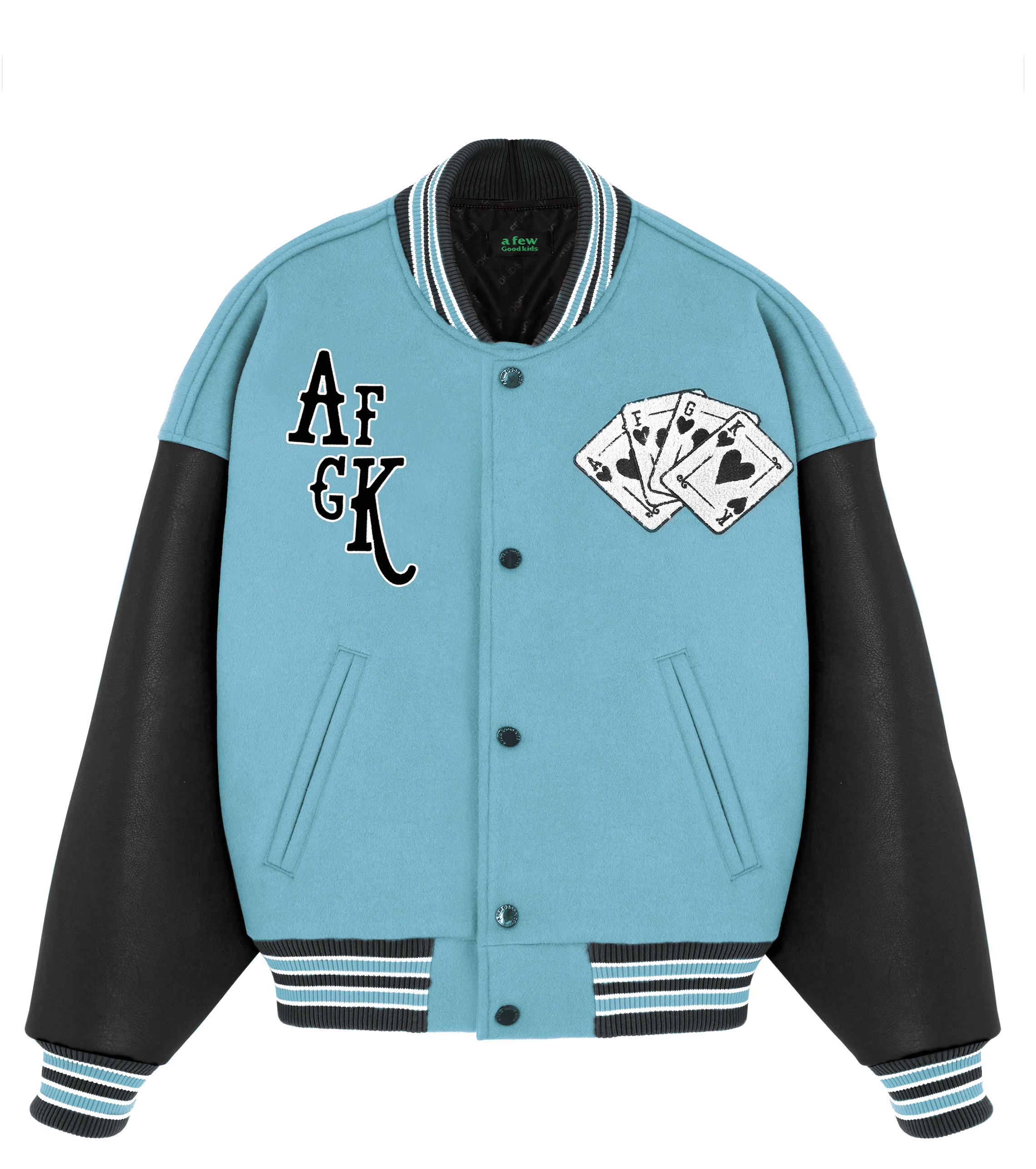 DONACARE(AFGK) "Dice Leather Varsity Jacket"