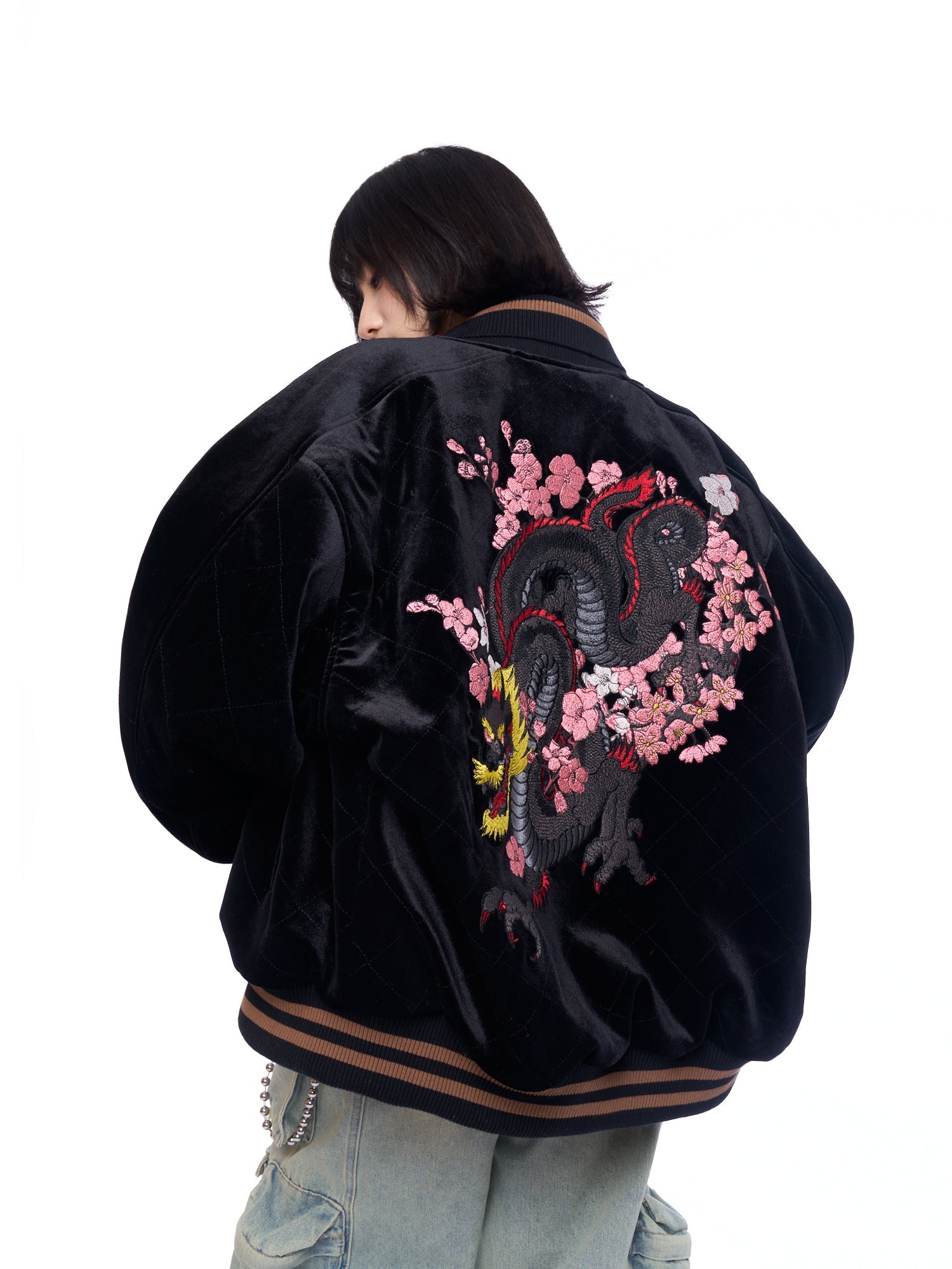 DONCARE(AFGK) "Velvet loong logo jacket"