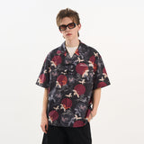 Crane Print Knots Cuban Shirt