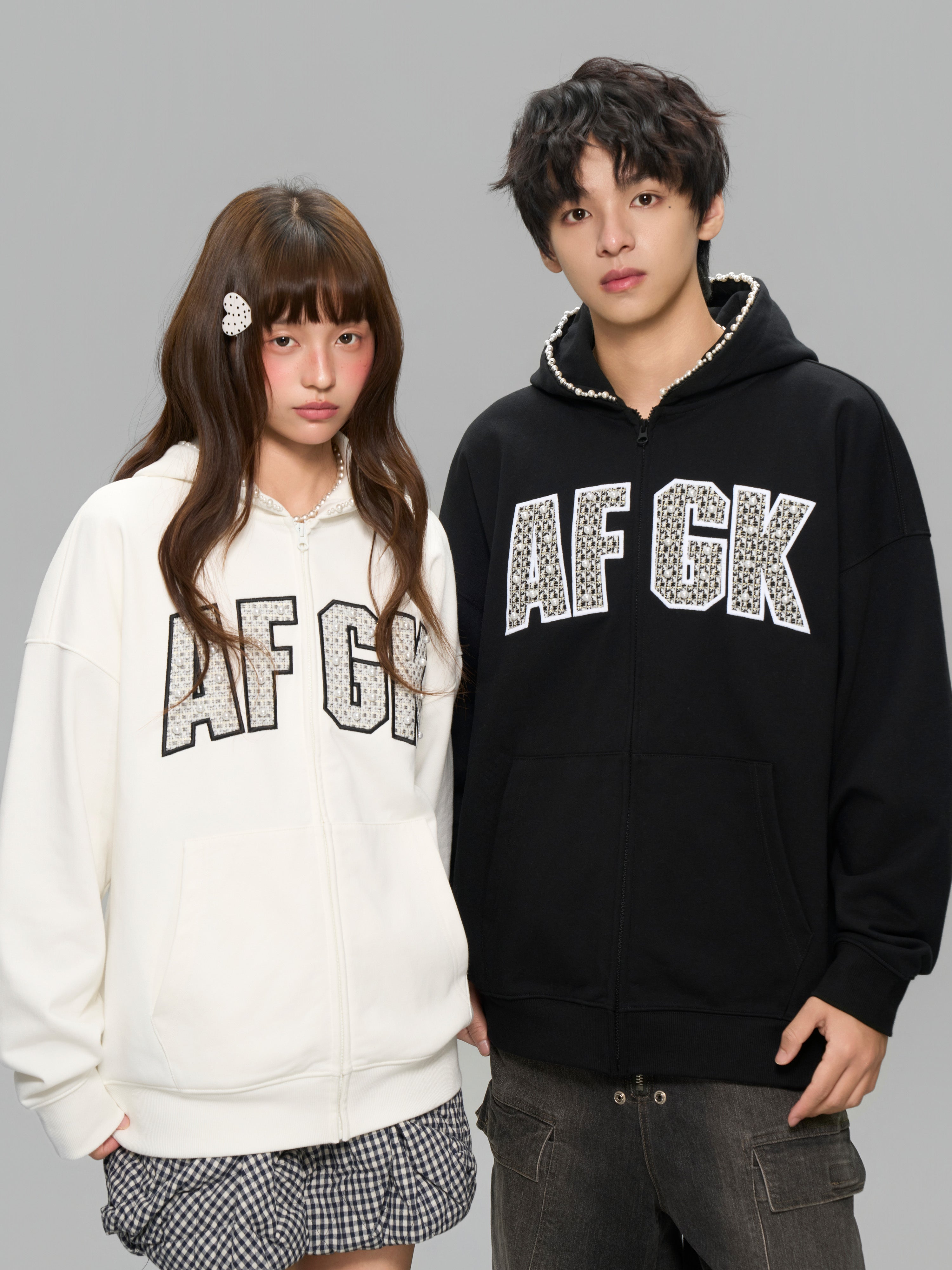 DONCARE(AFGK) "Pearl logo zip hoodie"