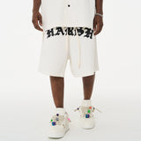 Embroidered Gothic Logo Checkered Shorts
