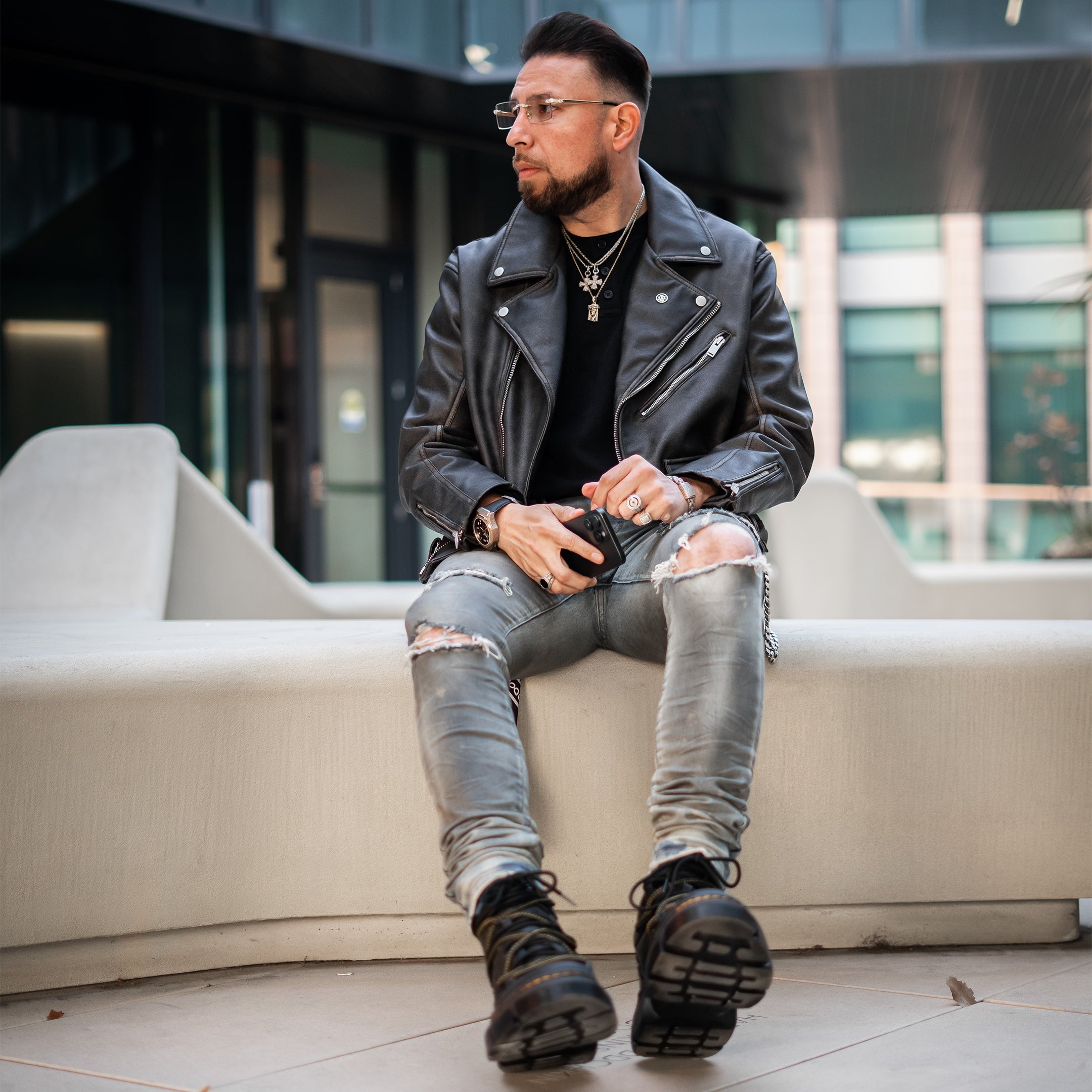 AM1053LB - AMBASSADOR SILVER & GOLD WATCH WITH LEATHER STRAP