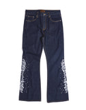 Raw Denim Embroidered Pearl Flared Jeans