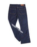 Raw Denim Embroidered Pearl Flared Jeans