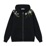 Floral Embroidered Fleece Zip Up Hoodie