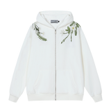 Floral Embroidered Fleece Zip Up Hoodie