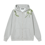 Floral Embroidered Fleece Zip Up Hoodie