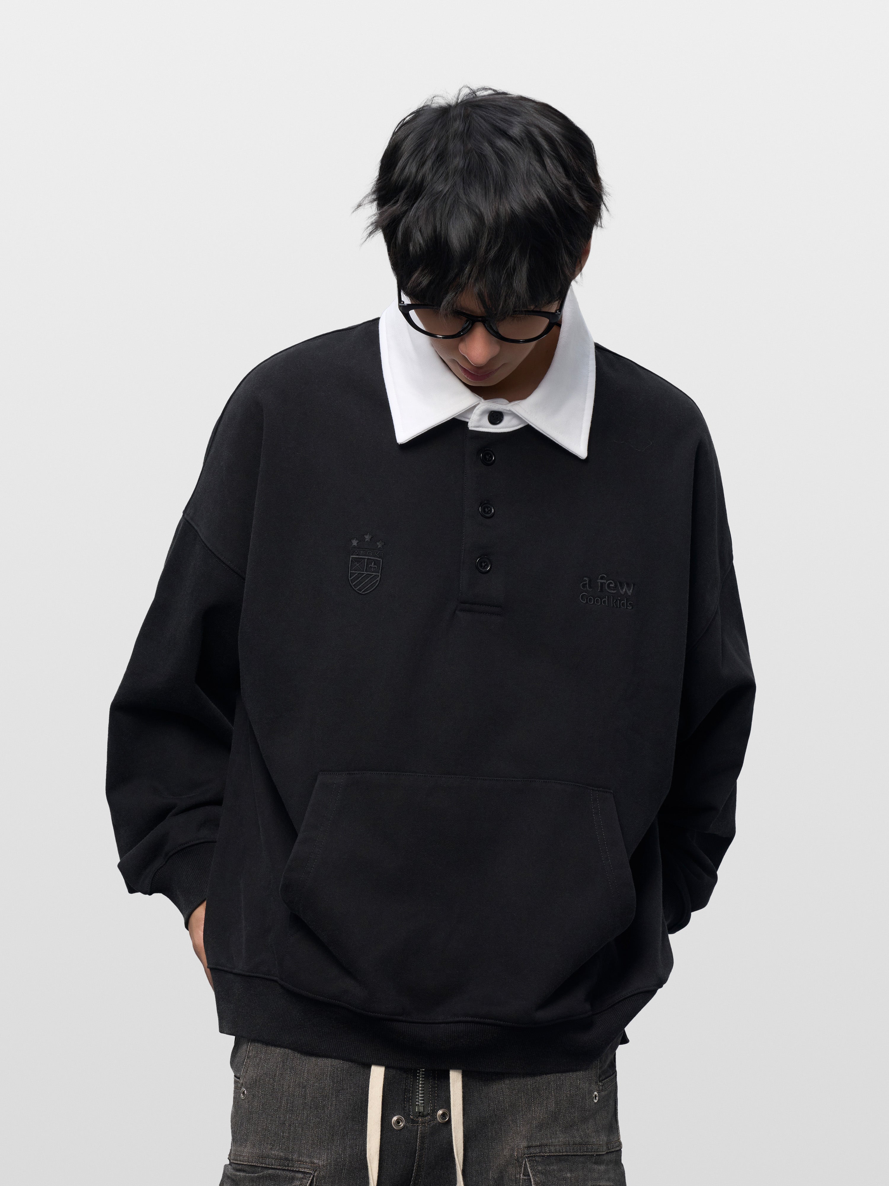 Washed henley polo shirt