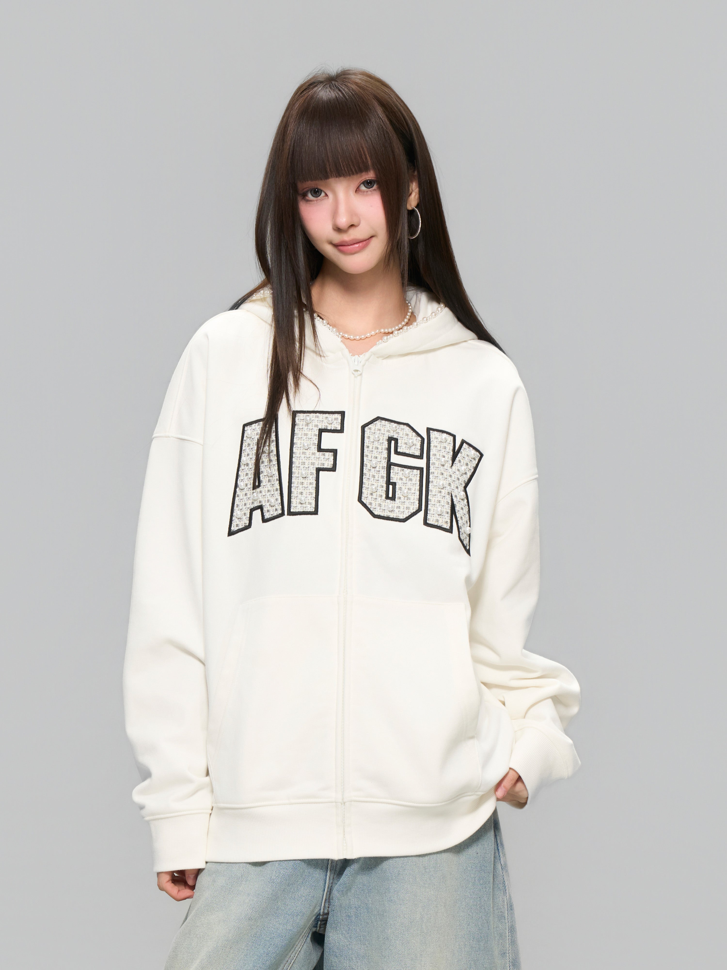 DONCARE(AFGK) "Pearl logo zip hoodie"