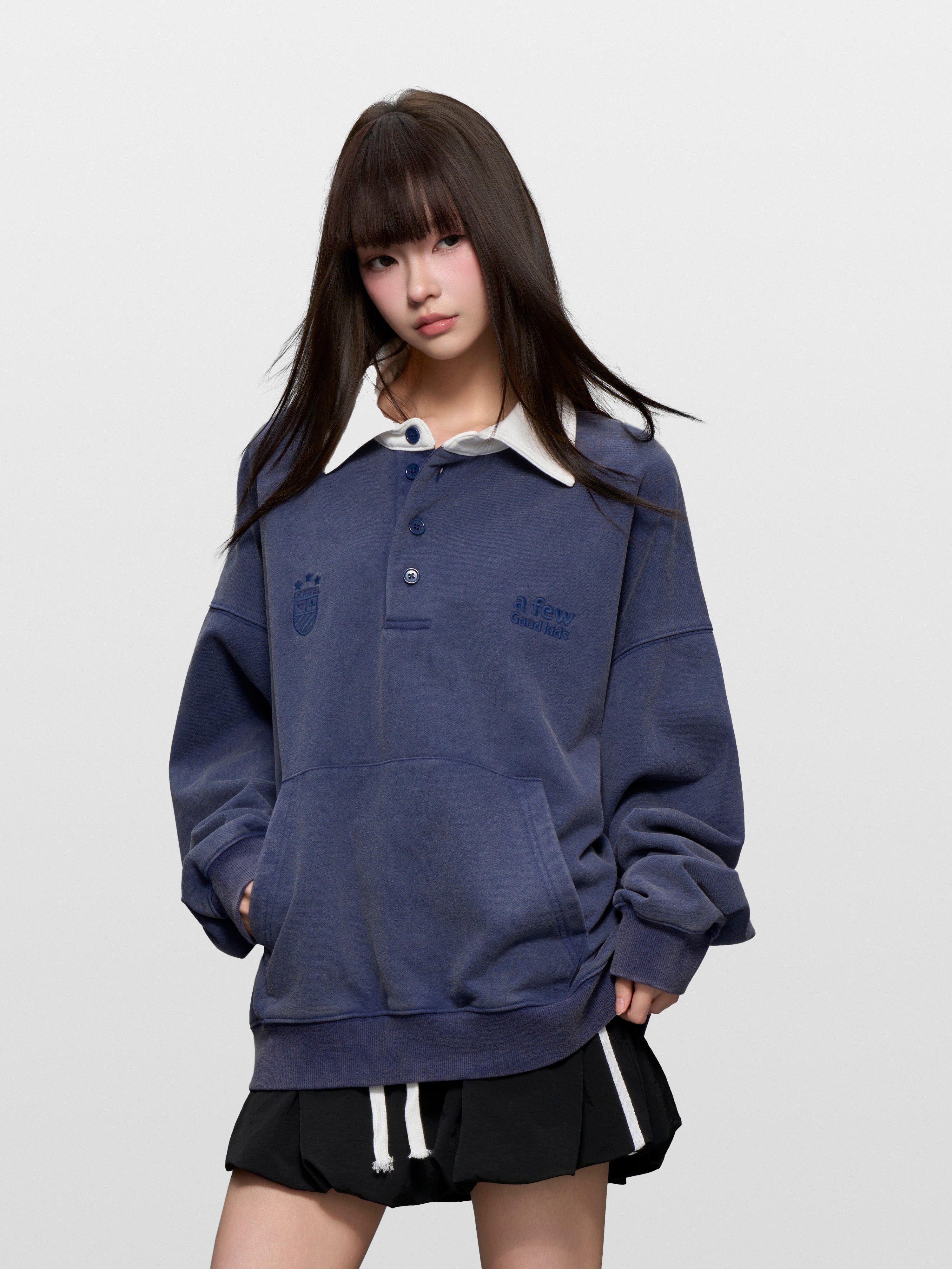 Washed henley polo shirt