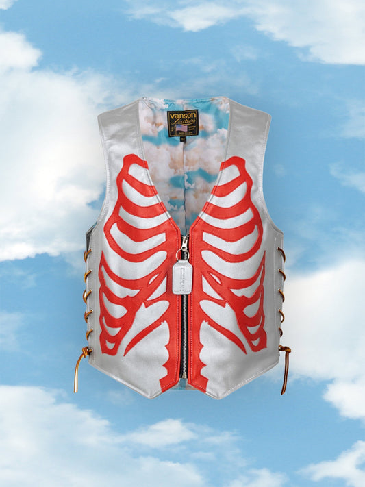 UNISEX SKELETON LEATHER VEST | ALEALI MAY COLLABORATION | STEEL