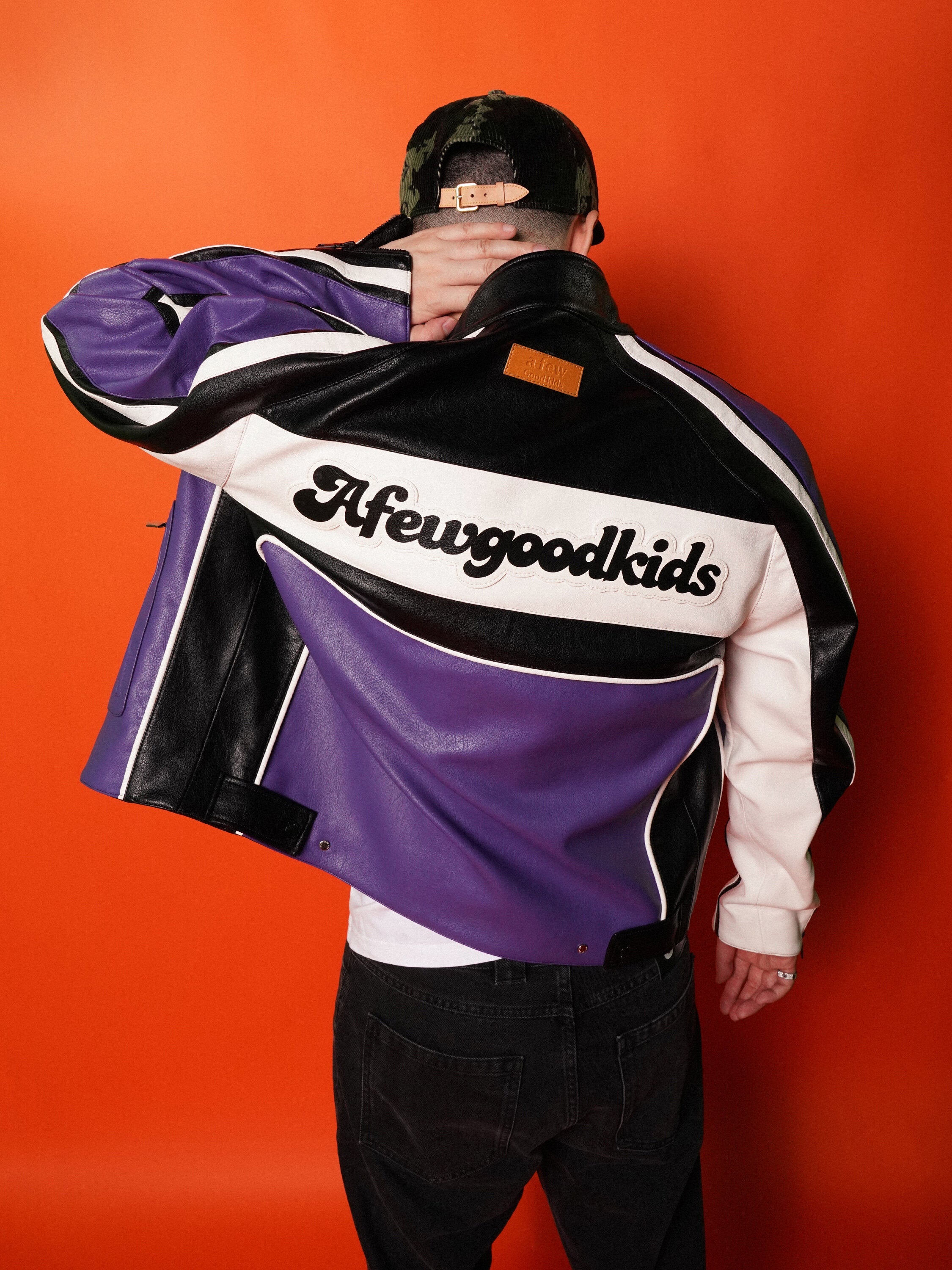 DONCARE (AFGK) "Panelled Biker Leather Jacket" - Purple