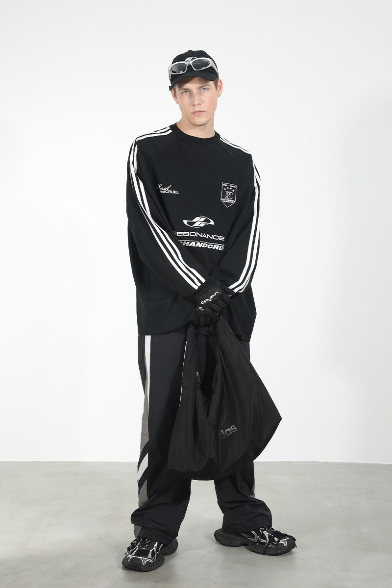 Embroidered Logo Striped Jersey L/S Tee