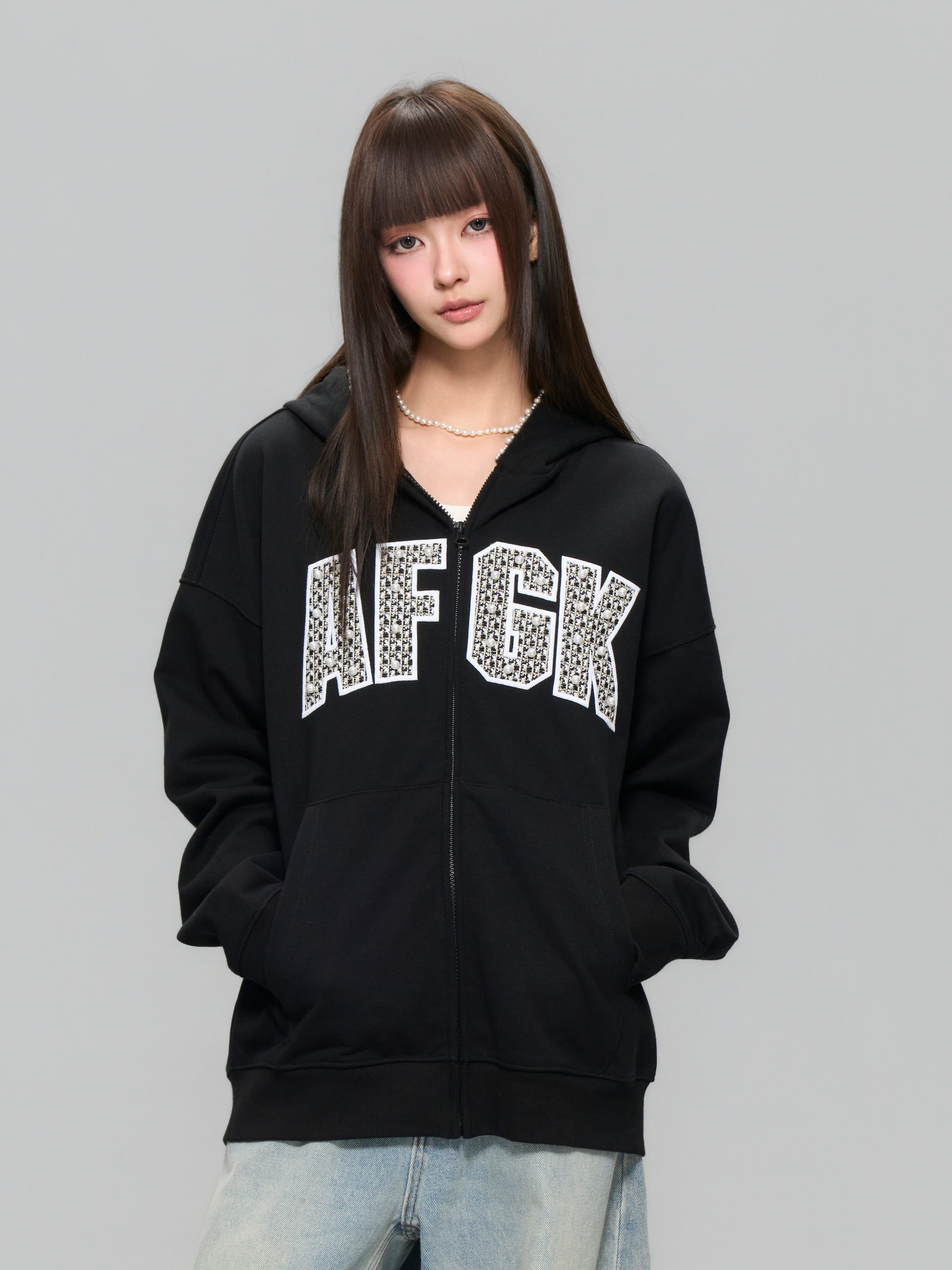 DONCARE(AFGK) "Pearl logo zip hoodie"