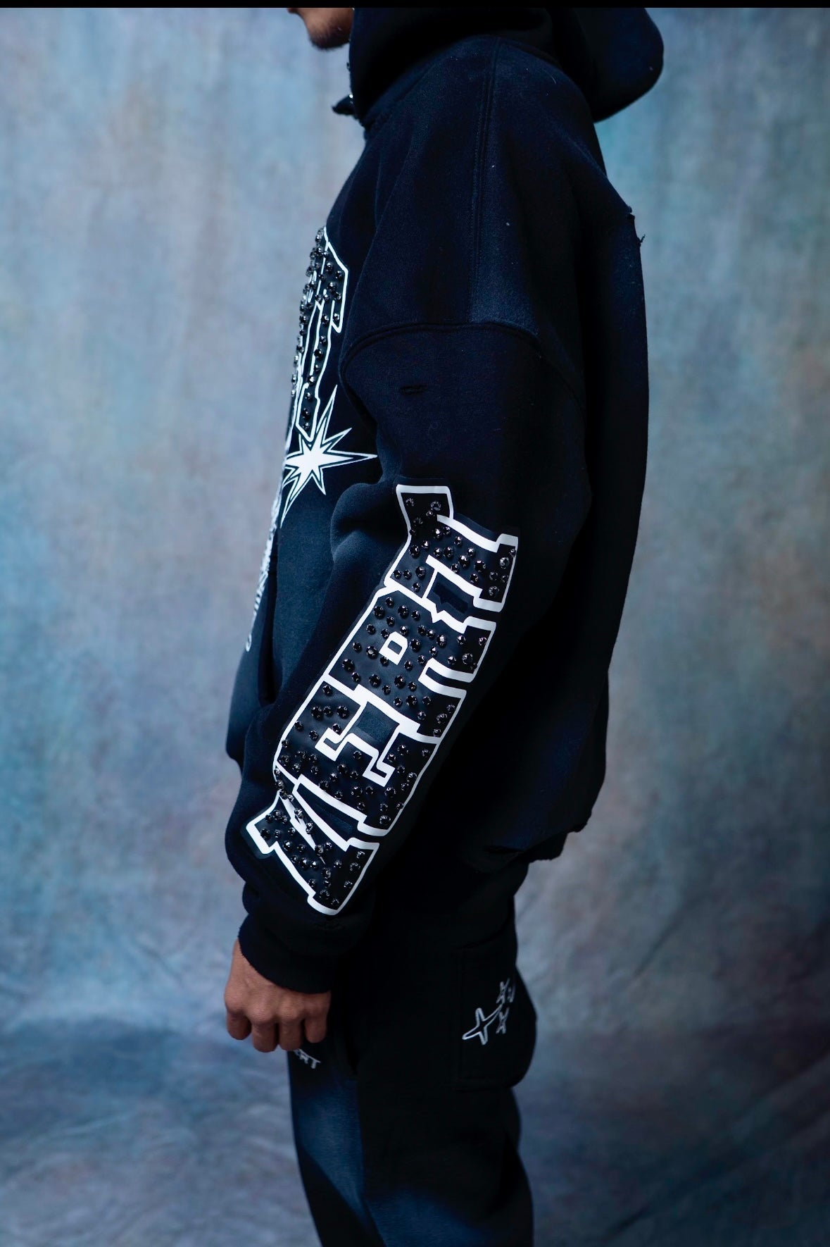 RHINESTONE STAR EAGLE HOODIE BLACK