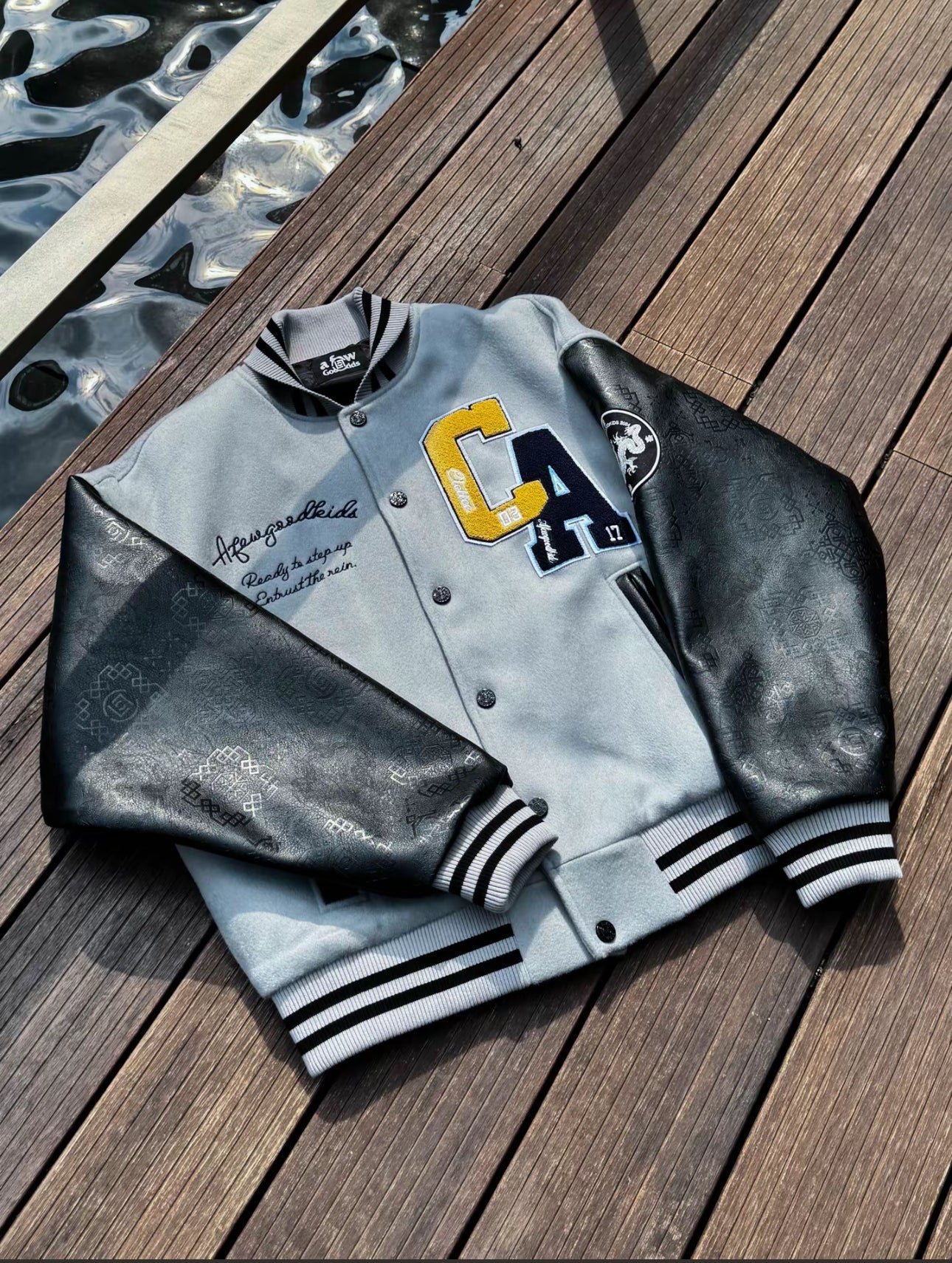 AFGK x CLOT "Dragon logo varsity jacket"